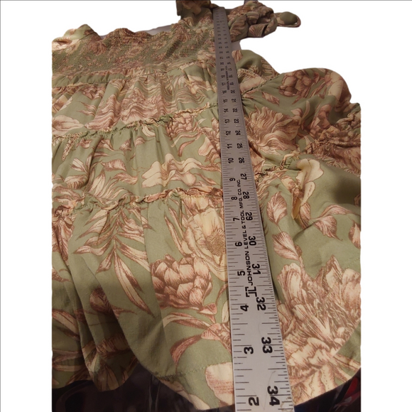 Agua Bendita x Target Mini Dress L Green Floral Smocked Short Sleeve Boho - Picture 5 of 7